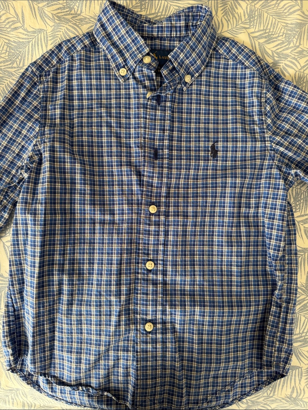 Ralph Lauren Boys Blue and White Plaid Button-Down Shirt Size 4